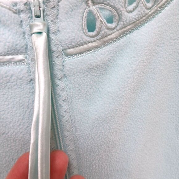 Rebecca Malone Intimates Robe Large Long Full Zip Fleece Pockets Embroidery - Picture 3 of 10